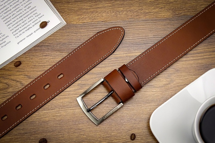 Pasek 110cm Męski Szeroki do SPODNI JEANS Brązowy