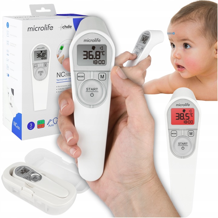 Termometr Bezdotykowy LED Elektroniczny Dokładny Cyfrowy 3sek Microlife