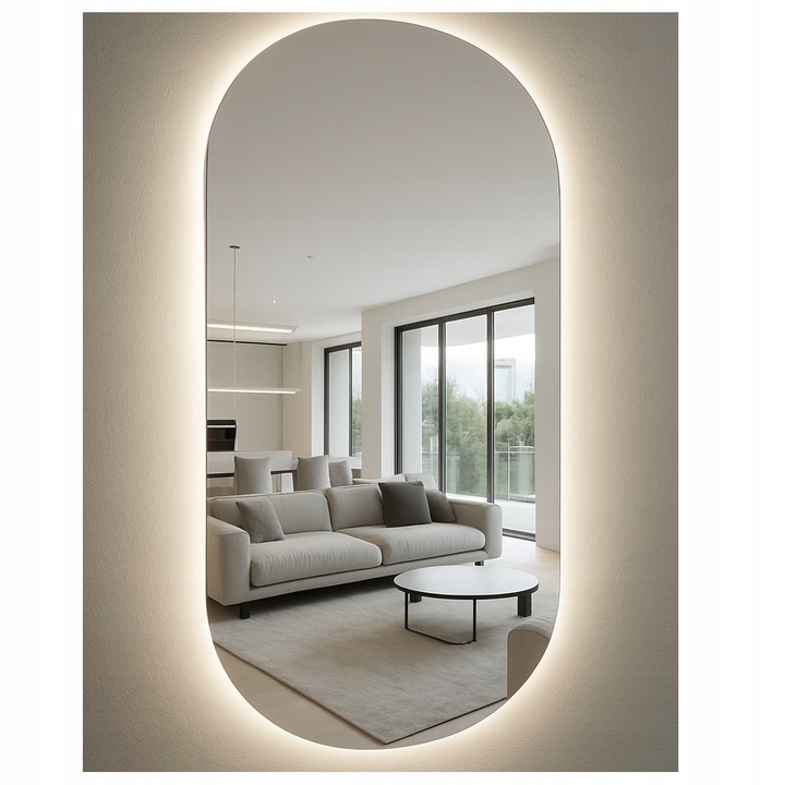 Lustro owalne LED COB łazienkowe, uniwersalne 100x50 cm bez ramy IP 67