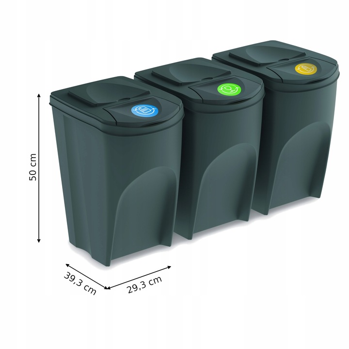 KOSZE POJEMNIKI SEGREGACJA ŚMIECI 3X35L SZARY KAMIENNY