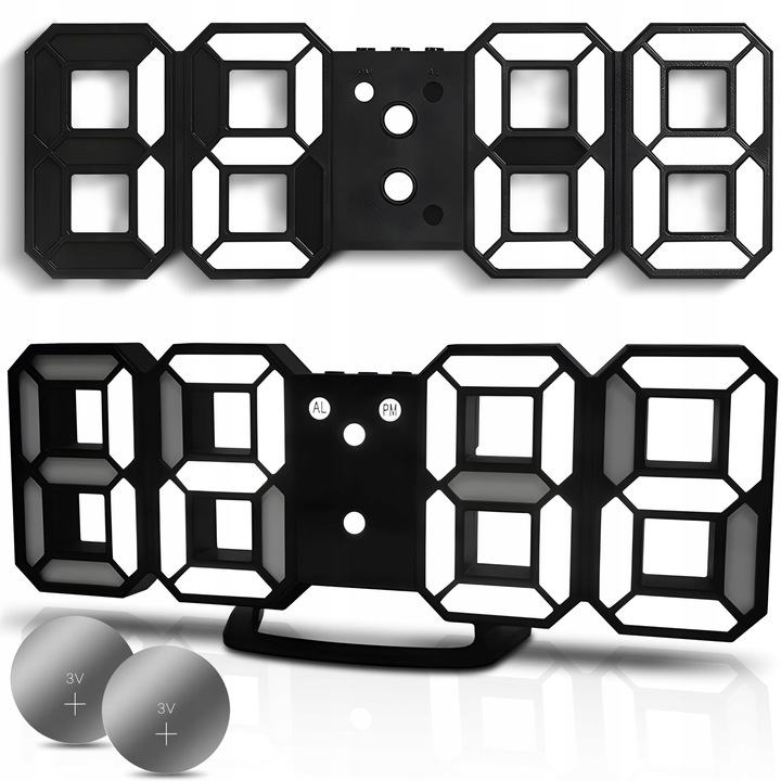 ZEGAR ELEKTRONICZNY WYŚWIETLACZ LED BUDZIK TERMOMETR ALARM DATA CZARNY