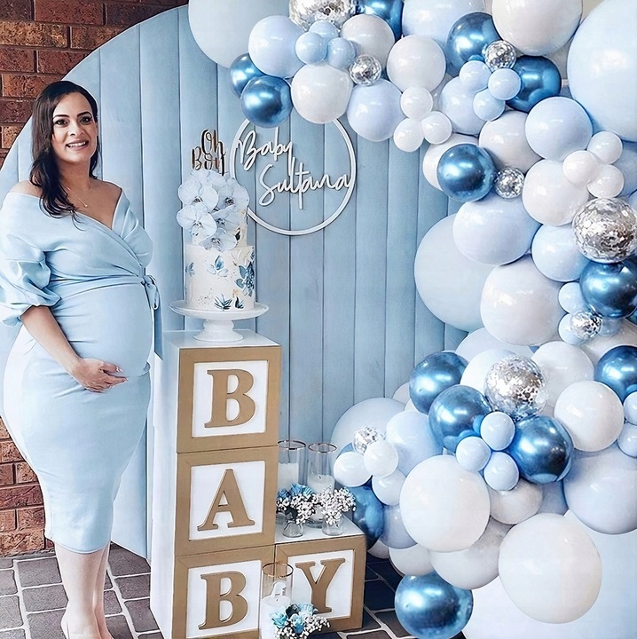 GIRLANDA BALONOWA XXL BALONY BIAŁA NIEBIESKA SREBRNA ROCZEK CHRZEST