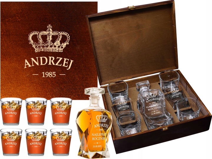 KARAFKA Z GRAWEREM szklanki x 6 w PUDEŁKU WHISKY