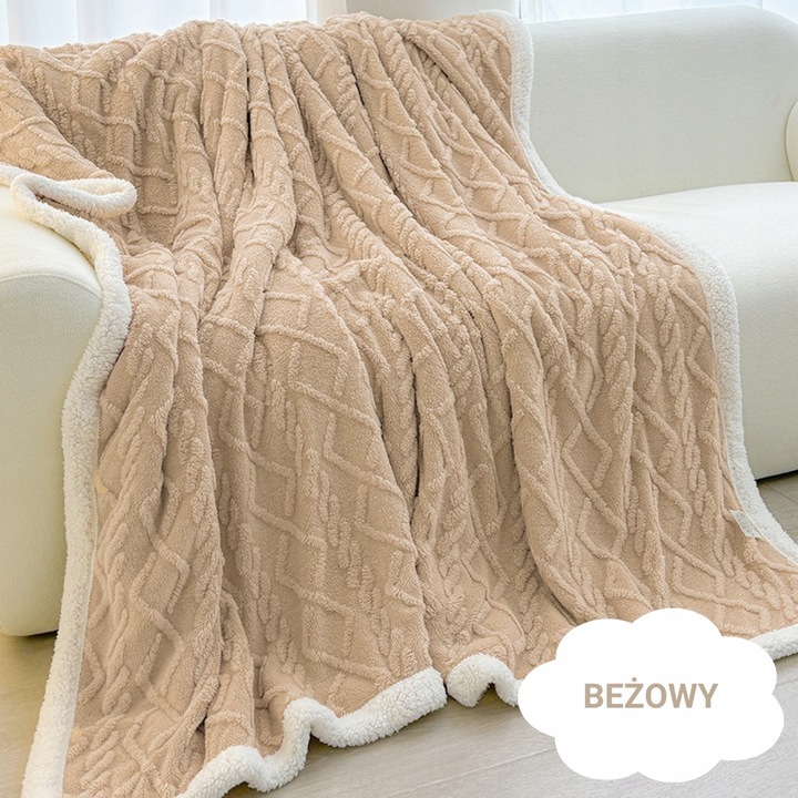 Gruby koc 200x220 pluszowy sweterek z barankiem zimowy kolory narzuta