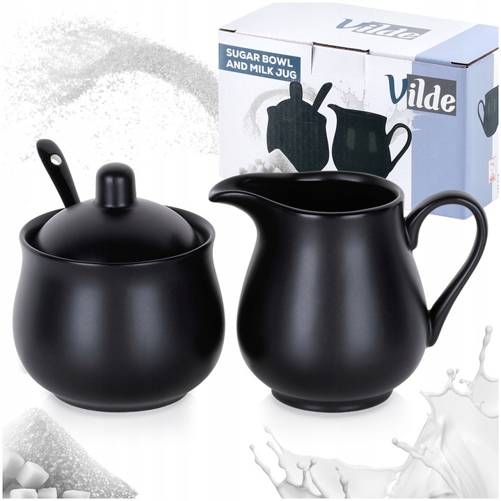 Zestaw CUKIERNICZKA MLECZNIK ŁYŻECZKA pojemnik na cukier mleko czarna