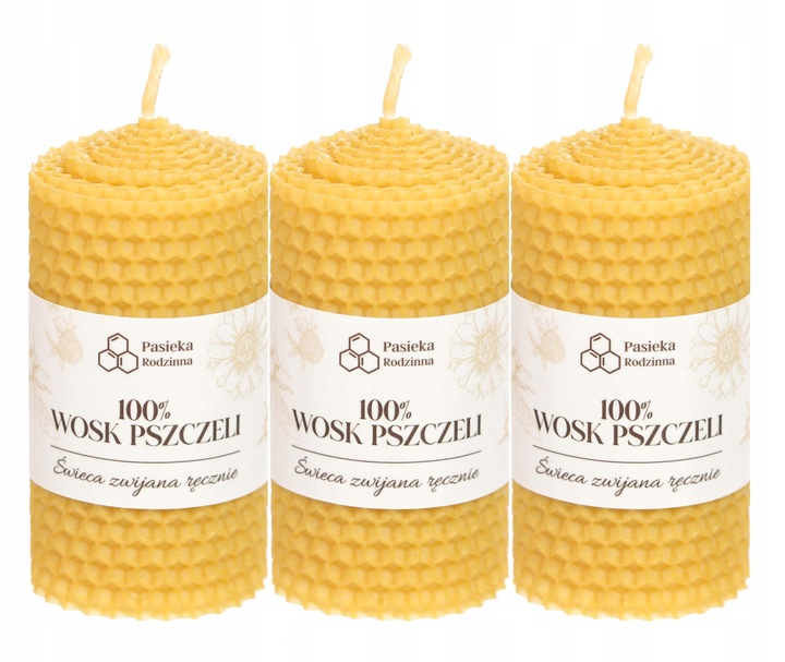Zestaw 3x Świeca z Wosku Pszczelego 8/5 cm 100% Wosk Pszczeli