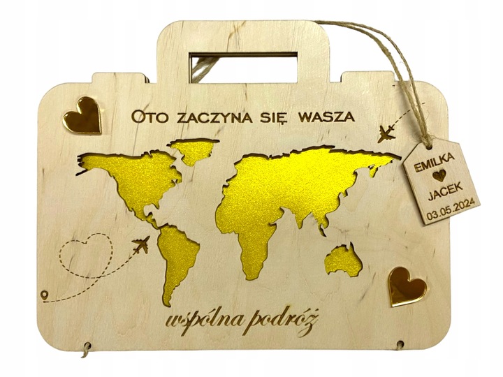 Kartka Na Ślub Ślubna Drewniana kartka Grawer walizka