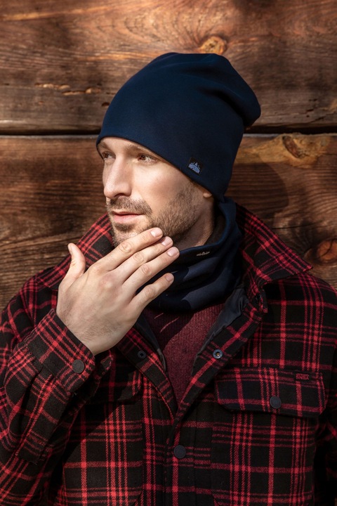 Czapka zimowa męska na polarze Granatowa