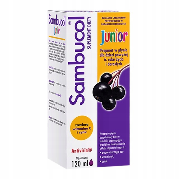 Sambucol Junior 6+ czarny bez, syrop na odporność 120 ml x2 + GRATIS