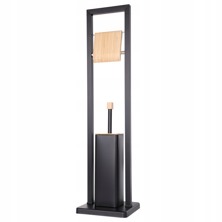 Stojak na papier toaletowy z uchwytem i szczotką do wc czarny bambus