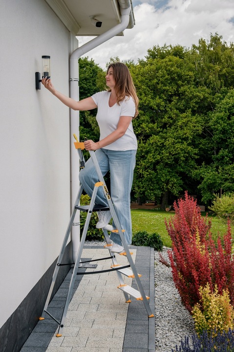 Drabina aluminiowa domowa PÓŁKA 5 stopniowa SZEROKIE stopnie DRABEST