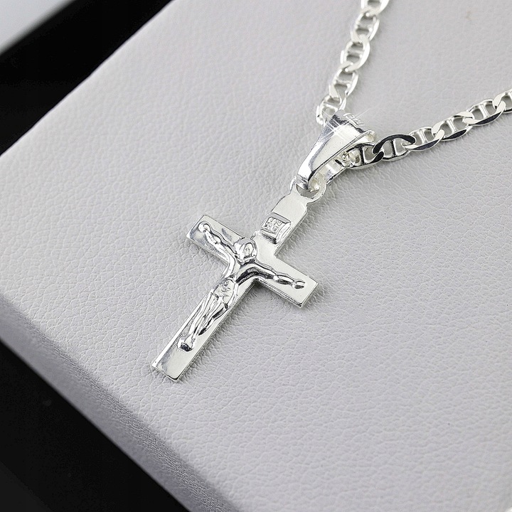 ŁAŃCUSZEK Z KRZYŻYKIEM KRZYŻ SREBRNY 925 DŁUGOŚĆ 55cm SPLOT GUCCI PUDEŁKO