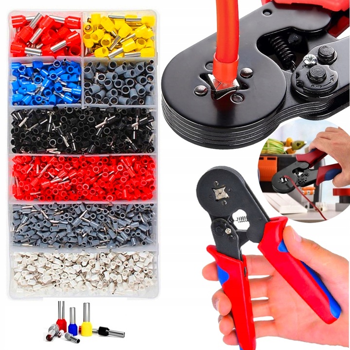 ZACISKARKA PRASKA KONEKTORÓW TULEJEK KOŃCÓWEK KABLI PRZEWODÓW ZESTAW