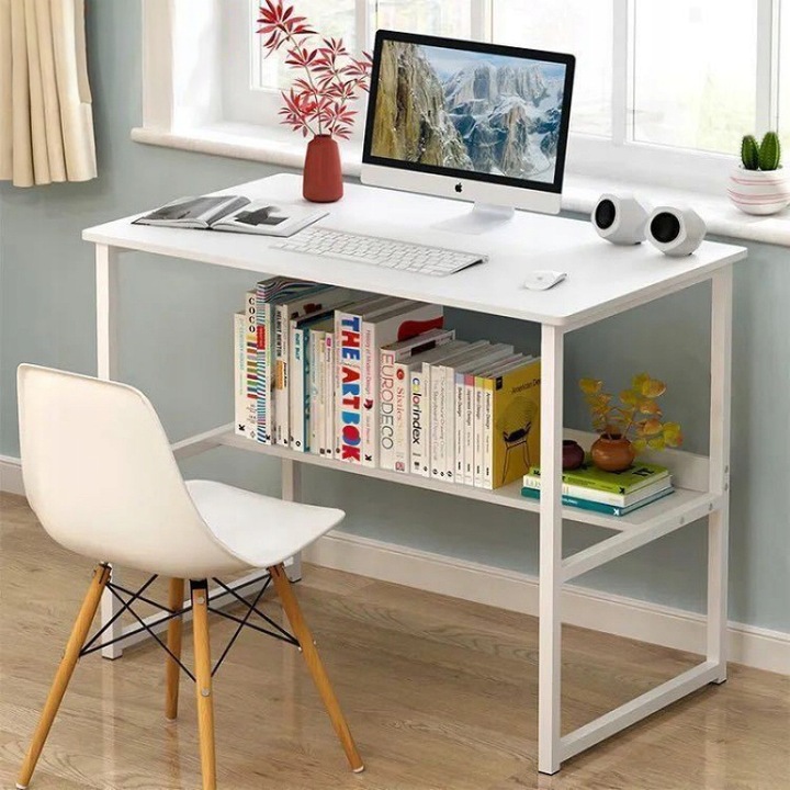 BIURKO KOMPUTEROWE STOLIK LOFT BIAŁE MŁODZIEŻOWE Z PÓŁKĄ NOWOCZESNE