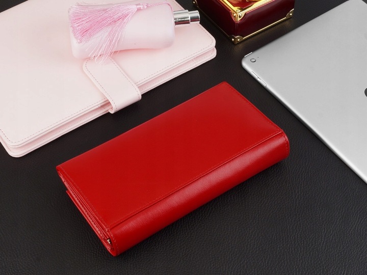 KOCHMANSKI portfel damski skórzany duży czerwony na dokumenty i karty