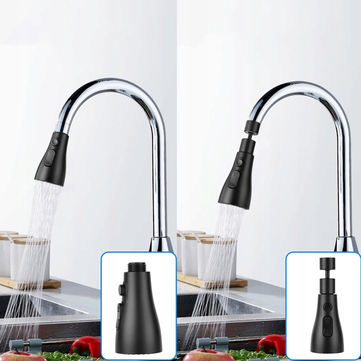 PRZEDŁUŻACZ KRANU KUCHENNEGO AERATOR PERLATOR 3 FUNKCJE 360° CZARNY