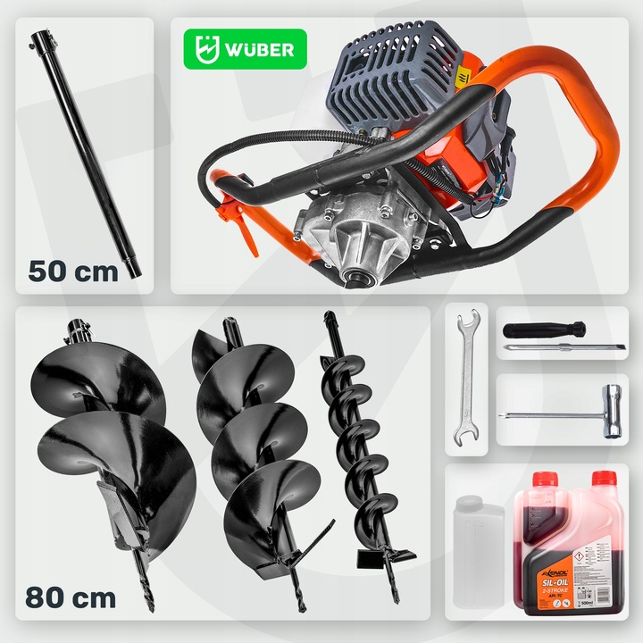 ŚWIDER DO ZIEMI WIERTNICA SPALINOWA GLEBY ZESTAW WIERTŁA 10/20/30 CM + OLEJ