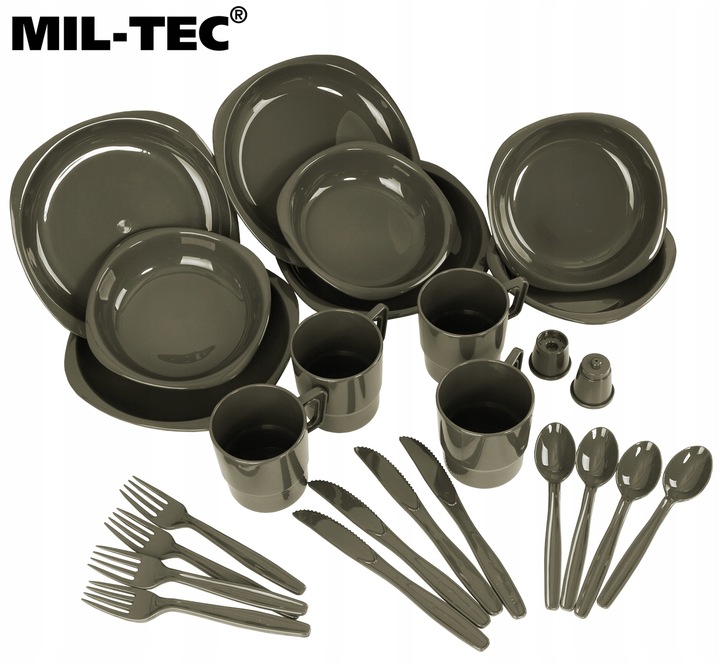 NACZYNIA TURYSTYCZNE ZESTAW DLA 4 OSÓB 26 CZĘŚCI MIL-TEC Camping Table OLIV
