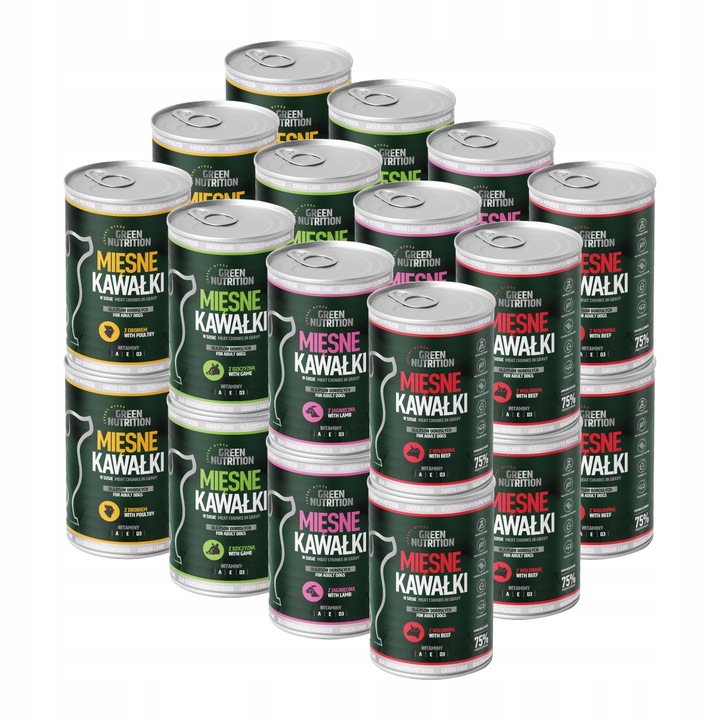 MOKRA KARMA DLA PSA GREEN NUTRITION 9,96KG KAWAŁKI MIĘSNE MIX SMAKÓW | x24