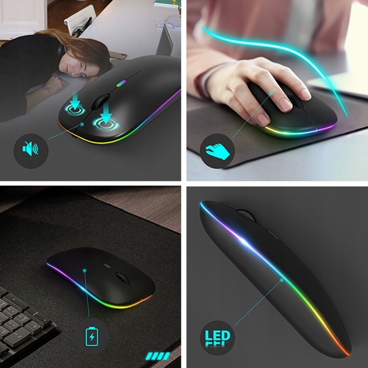 Cicha Mysz Myszka Bluetooth Bezprzewodowa Płaska Akumulatorowa Cichy Klik