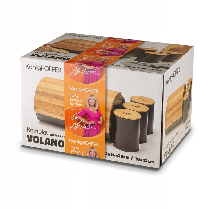 CHLEBAK ZESTAW Z POJEMNIKAMI NOWOCZESNY KAWA CUKIER HERBATA CZARNY