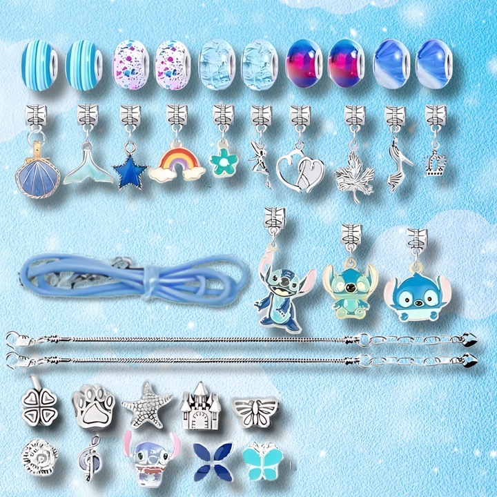 ZESTAW KORALIKÓW DO ROBIENIA BRANSOLETEK BIŻUTERII CHARMS STITCH LILO STICH