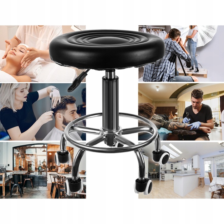 Hoker Krzesło Barowe Barowy Stołek Taboret Obrotowe Czarne Regulowane