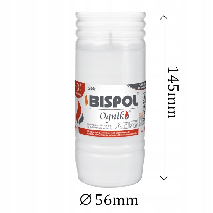 BISPOL WKŁAD PARAFINOWY 14,5 CM DO ZNICZY 72H 24 SZT.