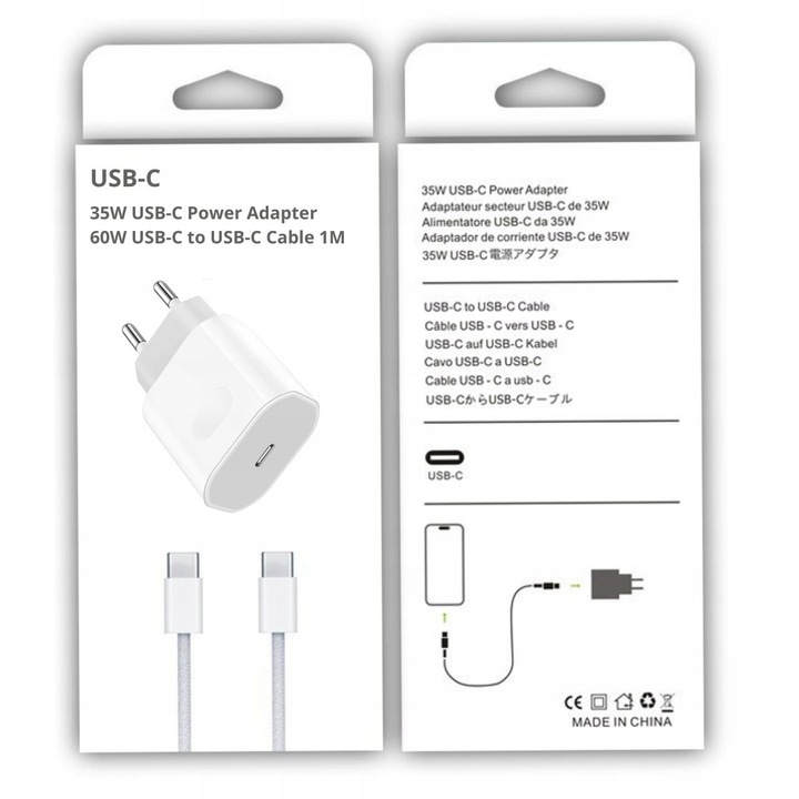 SZYBKA ŁADOWARKA ZASILACZ USB C 35W do iPhone 15 Pro Max Plus KABEL 1M 60W