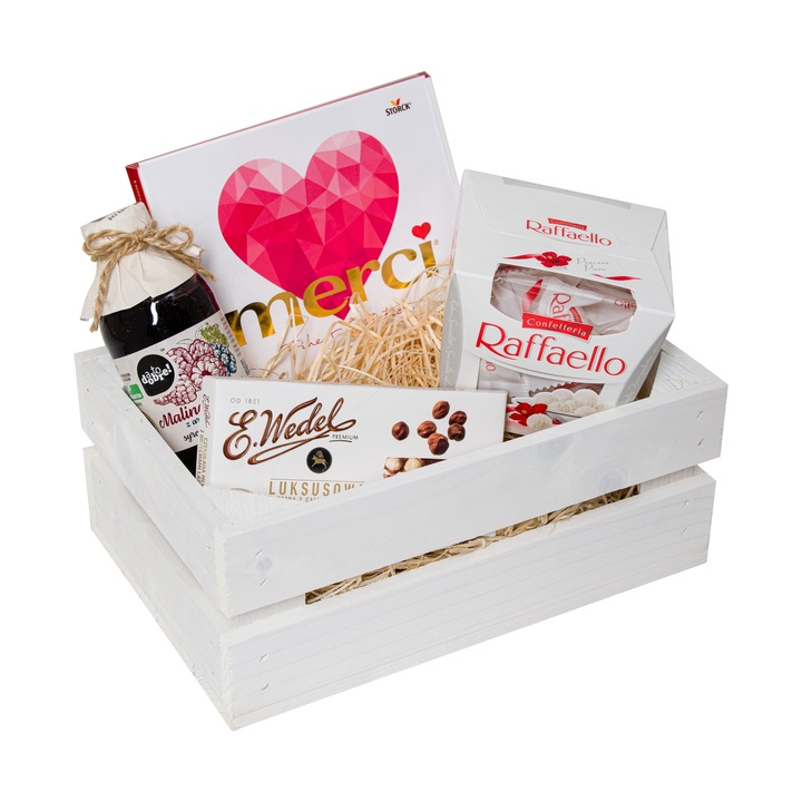 Koszyk Prezentowy Zestaw Skrzynka Drewniana Biała Pudełko Box Biały