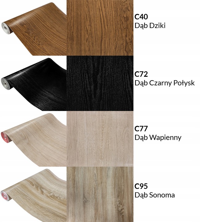 Okleina Drewnopodobna DĄB Folia Meblowa Klejowa 90x210cm Wzory Do