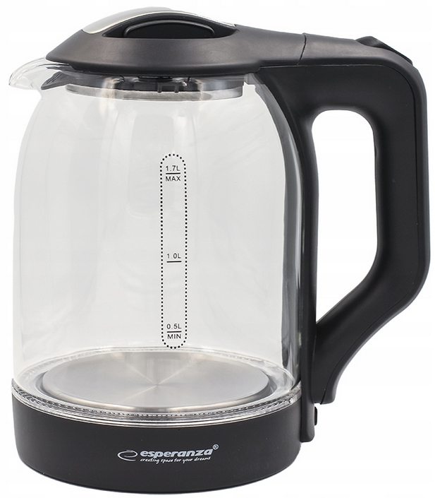 BEZPRZEWODOWY CZAJNIK ELEKTRYCZNY SZKLANY LED 1,7L CZARNY MOCNY