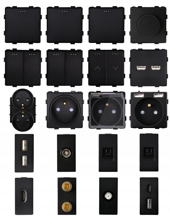 Gniazdo Podwójne Czarne Zestaw Ramka Podwójna i 2 x Gniazdko MIUUN Leo