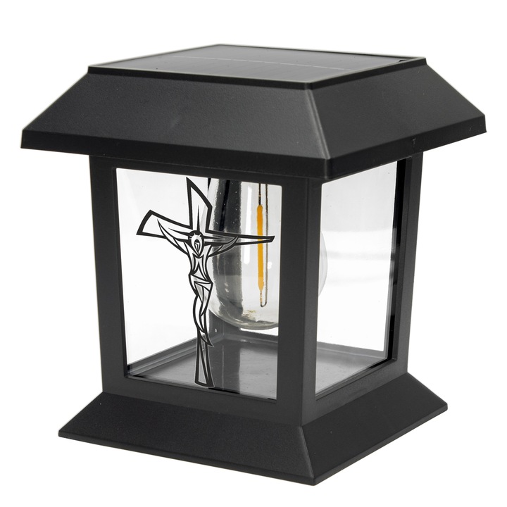 ZNICZ na Grób LED LAMPION Solarny na Cmentarz STATUETKA z KRZYŻEM Nowość