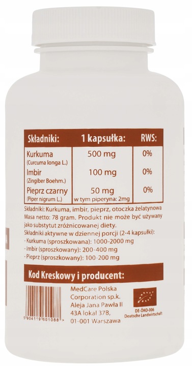 Odporność - BIO KURKUMA + IMBIR + PIPERYNA 240 kaps po 650mg kurkumina