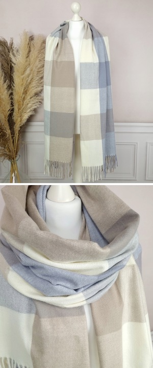 Stylowy CIEPŁY SZAL damski długi DUŻY szalik W MODNĄ KRATĘ JESIENNY,