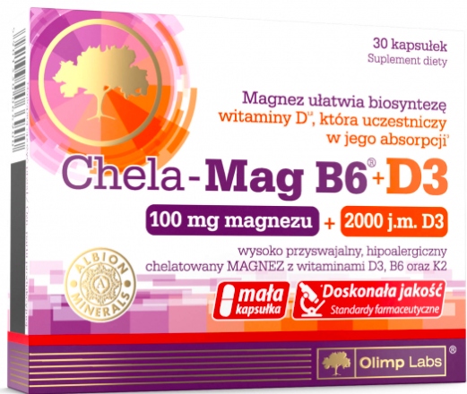 OLIMP CHELA-MAG B6+D3 MAGNEZ WITAMINA D3 B6 K2 30 kapsułek
