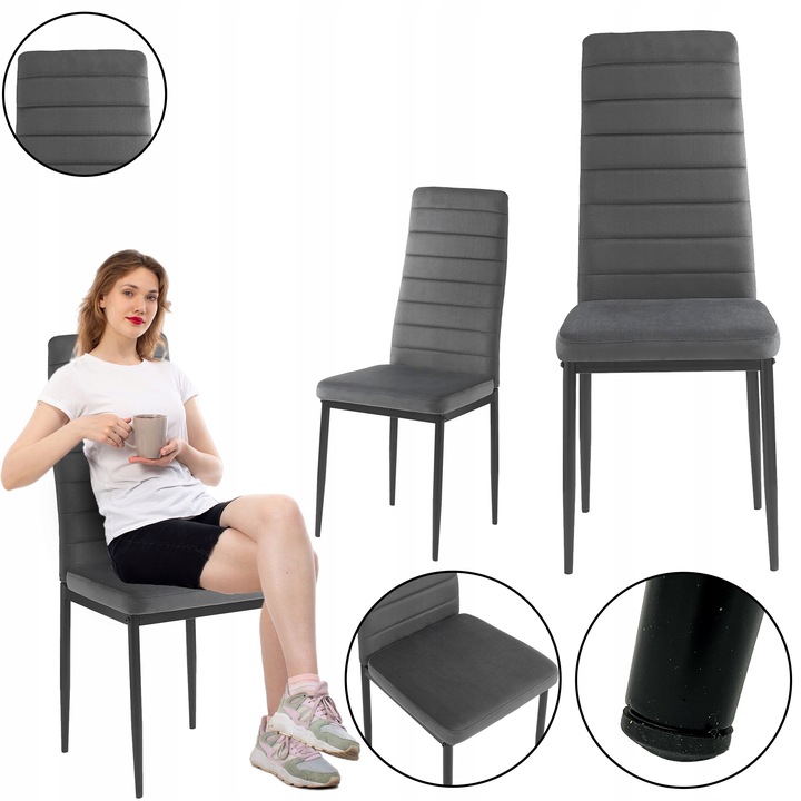 KRZESŁO PIKOWANE WELUR SALON JADALNIA KUCHNIA WYSOKIE MARK KT118 SZARE