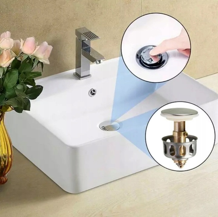 KOREK UMYWALKOWY Z SITKIEM automatyczny z przelewem pełny klik klak