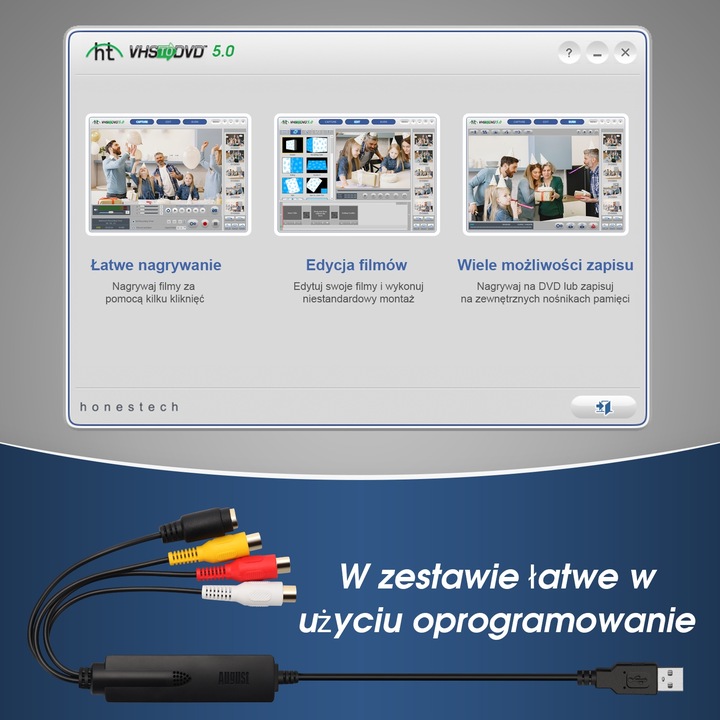 August VGB350 Video Grabber USB zgrywaj VHS na PC