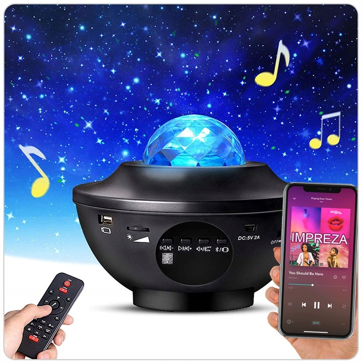 PROJEKTOR GWIAZD LED GŁOŚNIK LAMPA NOCNA + PILOT