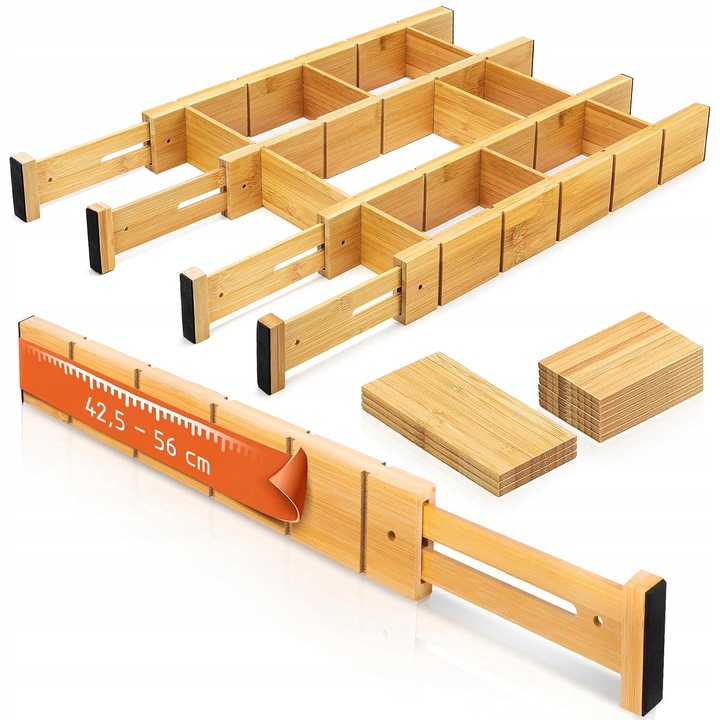 4x BAMBUSOWY ORGANIZER DO SZUFLADY SEPARATOR PRZEGRÓDKA Z 9
