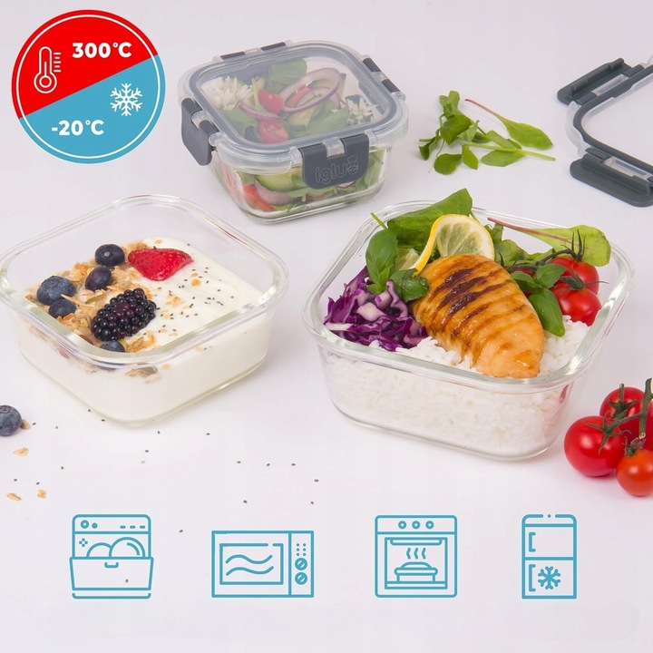 10 X LUNCHBOX SZKLANE POJEMNIKI NA ŻYWNOŚĆ USZCZELKA ŻAROODPORNE ZESTAW