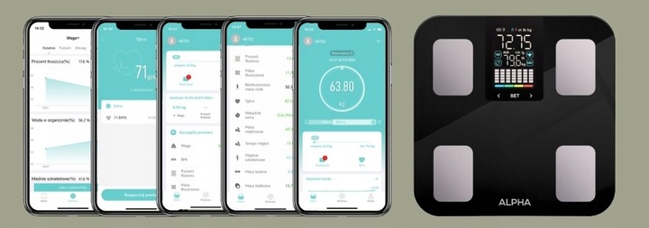 Waga Łazienkowa Elektroniczna Alpha - Aplikacja po Polsku Analityczna