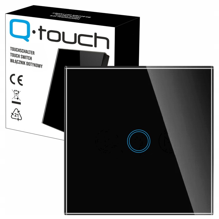 WŁĄCZNIK ŚWIATŁA SZKLANY DOTYKOWY POJEDYNCZY CZARNY WIFI TUYA LED SZKŁO