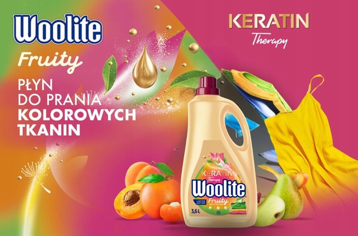 Woolite Płyn Do Prania KOLORÓW Owocowy Molerowy Zapach Keratin Therapy 3,6l
