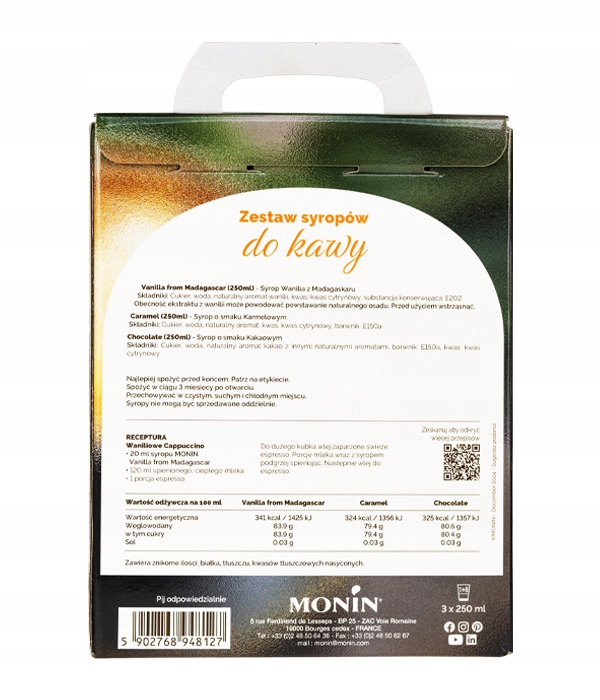 Syrop do kawy MONIN - ZESTAW KAWOWY 3 x 250 ml