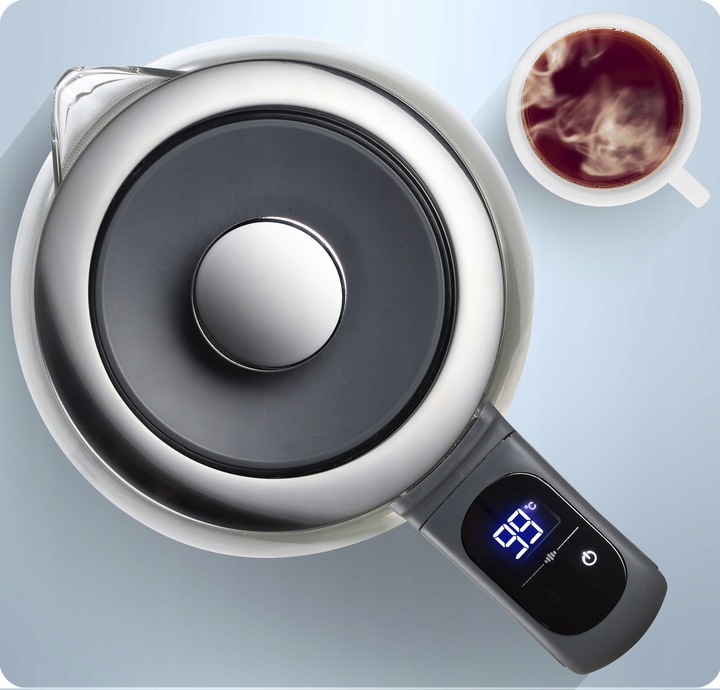 CZAJNIK ELEKTRYCZNY SZKLANY SZARY 2200W PANEL DOTYKOWY 1,7L BERDSEN