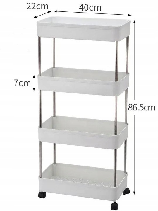 PÓŁKA ŁAZIENKOWA KUCHENNA SZAFKA NA KÓŁKACH REGAŁ 4 POZIOMOWY Z HACZYKAMI