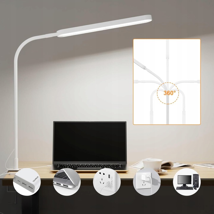 Lampka Na Biurko Biurkowa LED Do Czytania Regulowana Włącznik 10W 3